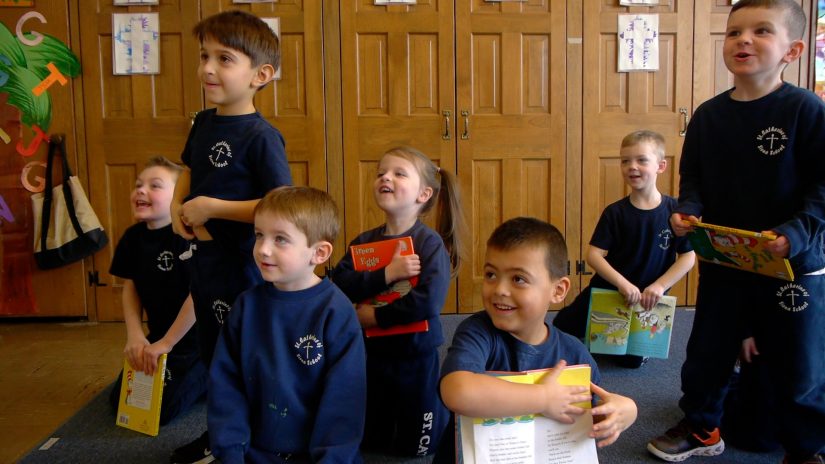 Pre-school students laughing